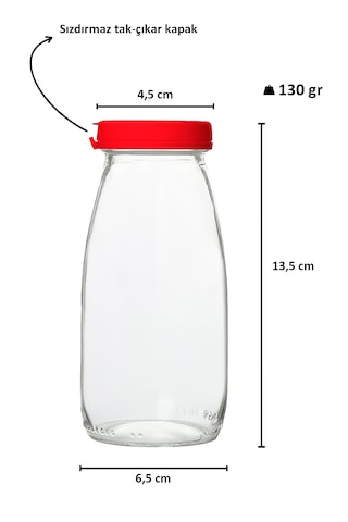 Rotanev Şeffaf Sürahi Süt, Ayran, Su, Limonata, Meşrubat Şişesi Plastik Kapaklı Cam Şişe 4 Adet 250 ML