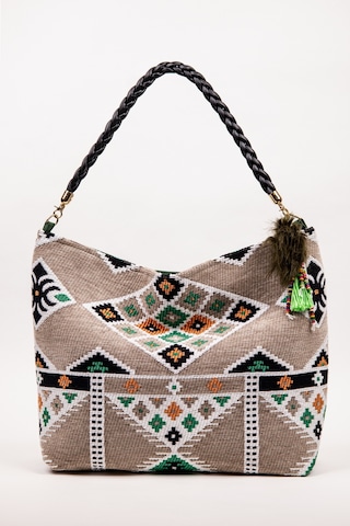 Fabric Craft Bag Omuz Çantası Jakar Dokuma Etnik Desen Gri Yeşil Gri - Yeşil