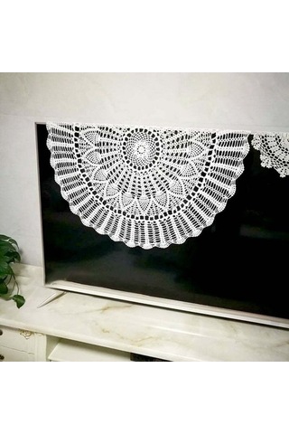 Pazly El İşi Dantel Masa Örtüsü - Pamuklu Yuvarlak Çiçek Desen Beyaz 65-70 Cm Beyaz