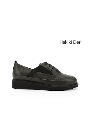 Gönderi(R) Gönderi R Haki Antik Bağcıklı Dolgu Taban Hakiki Deri Ayakkabı Haki