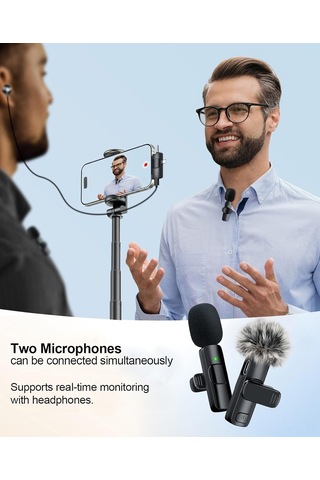 Ruicoo K15 Kablosuz Kolluk Mikrofonu - Çift Kanal, 3.5mm+android+ios Uyumlu, Gerçek Zamanlı İzleme, Akıllı Gürültü Azaltma, Çıplak Ses Kalitesi