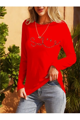 Gülsüm Aydın Kadın Uzun Kollu Bisiklet Yaka Gülümseyen Surat Desenli Viskon Bluz Beyaz