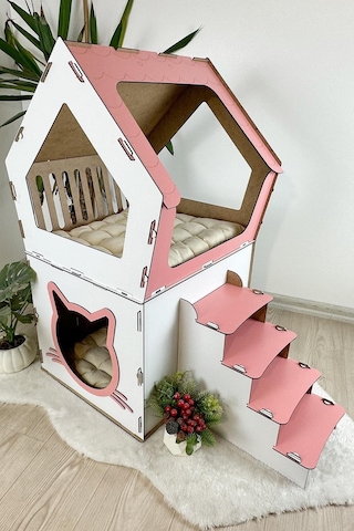 Mavitrend Ahşap Büyük Kedi Evi Xxl Açık Teraslı Model
