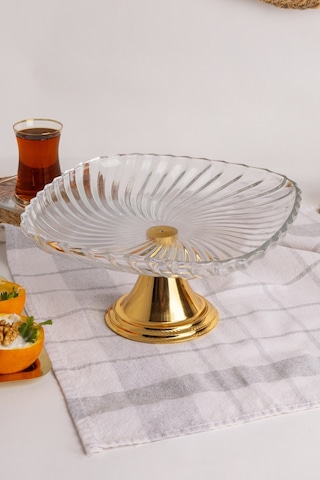 Gold Ayaklı Kare Cam Sunumluk Kase, Sarma, Dolma, Salata, Meyve, Ve Pasta Sunum Stantı, Çeyizlik Altın