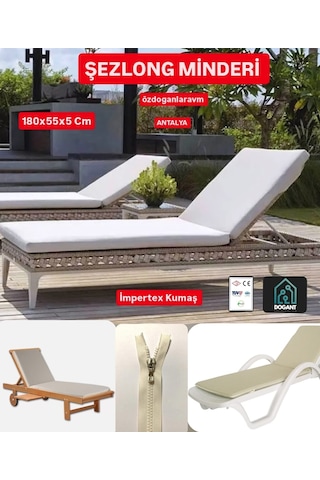 4 Adet Den Şezlong Minderi 180-55-5 Cm Su Geçirmez Fermuarlı