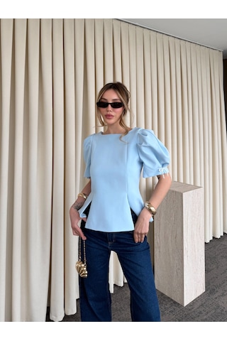 Laluvia Mavi Kolu İnci Fiyonk Detaylı Bluz - 5001 Mavi