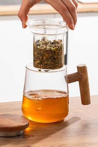 17564 Herby Borosilikat Cam Süzgeçli Kupa Bitki Çayı Demliği 500 Ml Çok Renkli