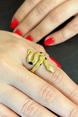 18k Altın Kaplamalı 925 Ayar Gümüş Yılan Yüzük - 34024901 Altın