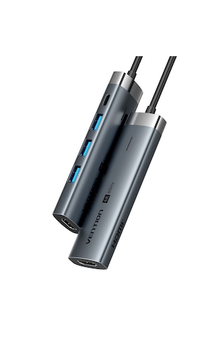 Vention 6'sı 1 Arada Alüminyum Alaşımlı Type-c Hub Çoklayıcı - 4k Hdmı 3xusb 3,0 Usb 3,2 Gen 1 Type-c Veri Pd Gri 0,15m