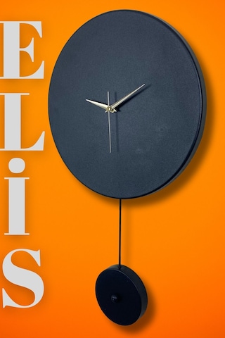 Elis Model Modern Metal Sıvama Akar Sessiz Mekanizmalı Duvar Saati 30 30cm Sarkaç Şeklinde Süs Siyah