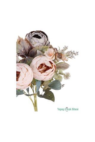 Yapay Çiçek Sitesi Yapay Şakayık Görünümlü Premium Ranunkulus Demeti 35 Cm Şampanya Krem