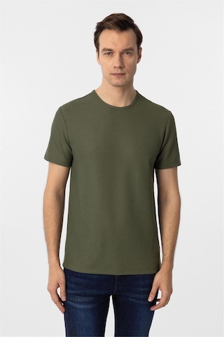 Süvari Koyu Haki Slim Fit Armürlü Bisiklet Yaka Tişört Koyu Haki