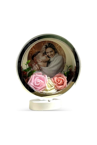 Büro Ev Ofis Hediyesi İçin 25x22cm Güllü Oval Led Fotoğraf Çerçevesi