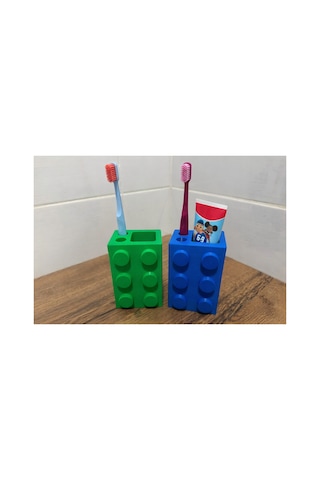 Lego Görünümlü Diş Fırçalık Çocuk Diş Fırçası Ve Diş Macunu Organizeri Beyaz