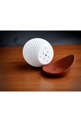 3d Baskı Küre Saksı - Kafes Dokulu İki Parçalı Dekoratif Saksı - Beyaz-kahverengi