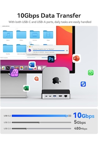 Orico Vs10 Mac Mini 10in1 Dikey Bağlantı Docking Station - M.2 Nvme,hdmı,2.5g Lan,10gbps Type-c Usb-a