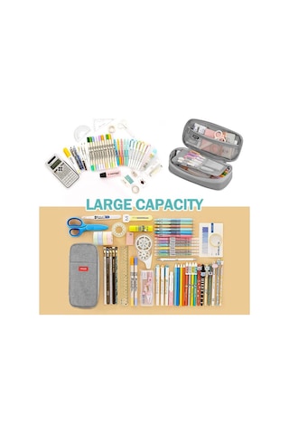 Genişletilebilir Büyük Kapasiteli Kalem Kutusu, Okul Ve Ofis İçin Pratik Kalemlik, Açık Gri Renk Gri