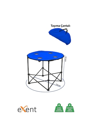 Yuvarlak Katlanır Kamp Masası, Taşıma Çantalı Kamp Masası, Piknik Masası-mavi-71x71x60 Çok Renkli