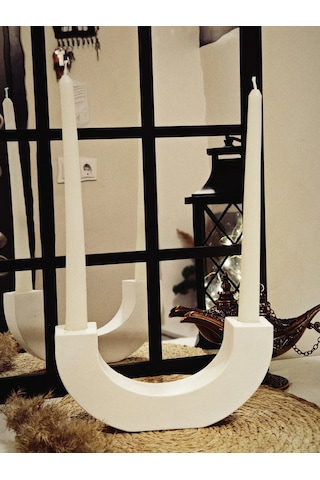 Dekoratif U Şeklinde Şamdan Mumluk 10cmx21cm Mumlar Dahil Değildir Beyaz