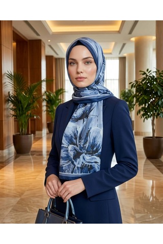 Moda Nuda Desenli Pamuk Soft Şal Saks Açık Mavi İlham Serisi - Mira İpek Saks - Açık Mavi
