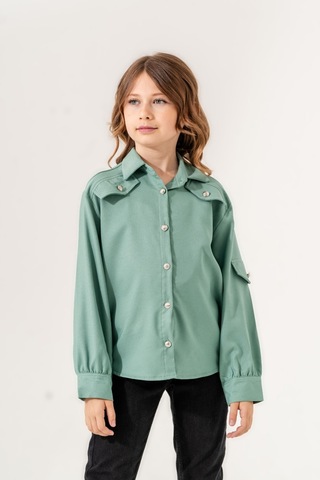 Kız Çocuk Cep Süslü Gömlek 3140 Yeşil