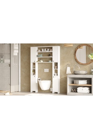 Robin Home Opal Çok Amaçlı Tuvalet Banyo Dolabı Kapaklı Rafı Beyaz