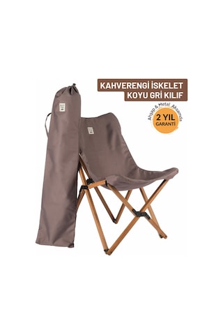 Bag The Joy Ahşap Kahverengi İskelet - Koyu Gri Kılıf Sandalye Koyu Gri