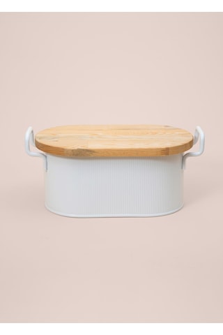 The Mia Stripe Ahşap Kapaklı Ekmek Saklama Kutusu Beyaz 40x22x18 Cm Beyaz