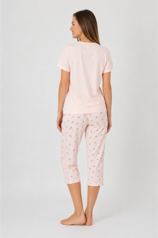 Pijamask Kadın Açık Pembe Ayıcık Baskılı Kısa Kollu Kapri Pijama Takımı P100-843 Pudra