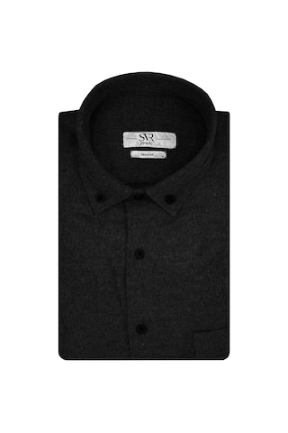 Süvari Bol Kesim Cepli Siyah Düz Flanel Kışlık Erkek Gömlek Siyah