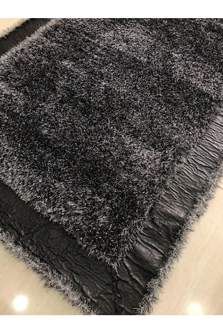 Saray Halı Simli Deri 125X180 Gri Siyah Derili Simli Halı !