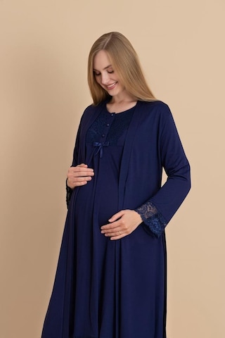 Duchesse 2061 Dantel Kol Lacivert Hamile Lohusa Gecelik Sabahlık Takım