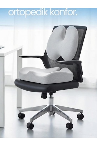 Yeni Nesil Visco Ortopedik Ergonomik Ofis, Araç, Ev Çalışma Sandalye Minder 2 Li Set Sırt Mideri Ve Oturma Minderi Gri