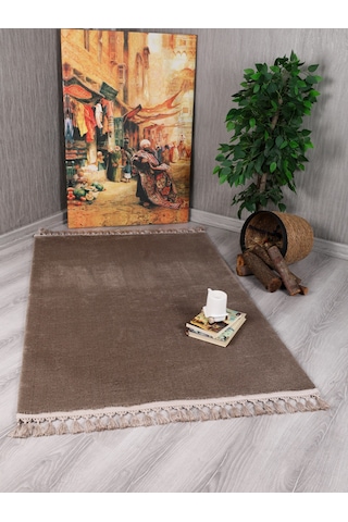 My Evilla Modern Dekoratif Örgü Saçaklı Simirna Peluş Halı Yolluk Vizon