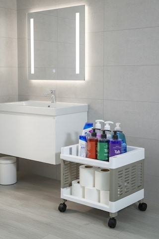 Grimorlife 2 Raflı Banyo Düzenleyici Mutfak Rafı Banyo Dolabı Çok Amaçlı Plastik Mutfak Düzenleyici-gri Gri