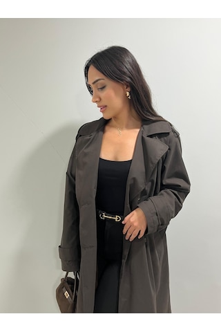 Kadın Kemerli Uzun Trençkot Su Geçirmez, Astarlı, Oversize Model Bordo