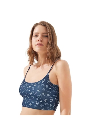 Cottonhill Lacivert Desenli Ayarlanabilir Askılı Lazer Kesim Kadın Crop Büstiyer Dsn19