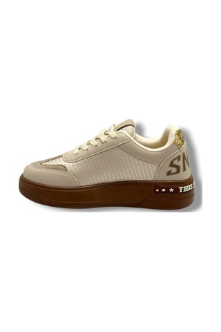 Mıa Marya 7020-26 Simli Yıldızlı Trend Fashion Kadın Sneaker Bej