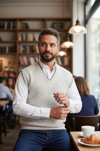 Kamalı Erkek Krem Tüylenme Yapmayan Anti Pilling Kumaş Standart Fit Normal Kesim V Yaka Triko Süveter Taş