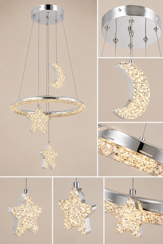 Modern Premium Gold Ay Yıldız 3 Renkli Ledli Sarkıt Avizesi Çocuk Genç Bebek Odası Modelleri 84w