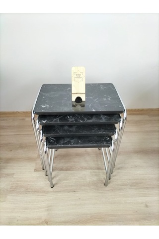 Evko Mobilya Buket Sehpa, 4'lü Zigon Sehpa, Dörtlü, Krom-smermer