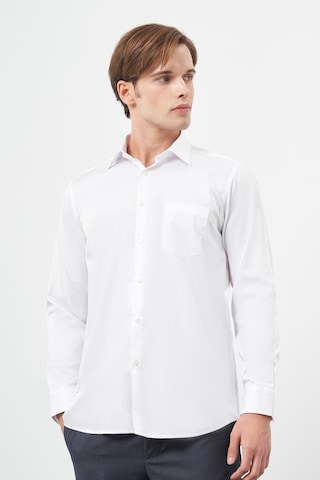 İmza Beyaz Uzun Kol Düz Bez Ayağı 041 Sert Yaka Classic Comfort Fit Gömlek 1004245323 Beyaz