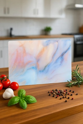 Cam Kesme Tahtası, Kesme Tablası Kenarları Oval, Antibakteriyal, Sunum Tahtası Pembe Açık Pembe