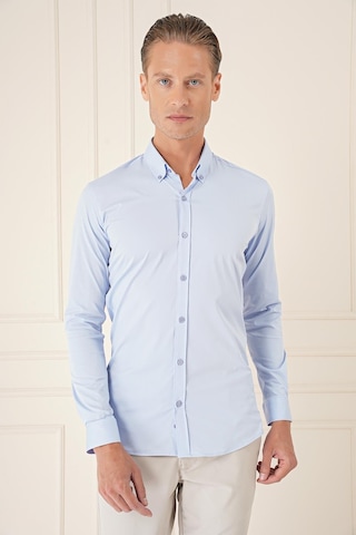 Efor Slim Fit Düğmeli Yaka Esnek Pamuk Klasik Mavi Gömlek Gk 727 Mavi