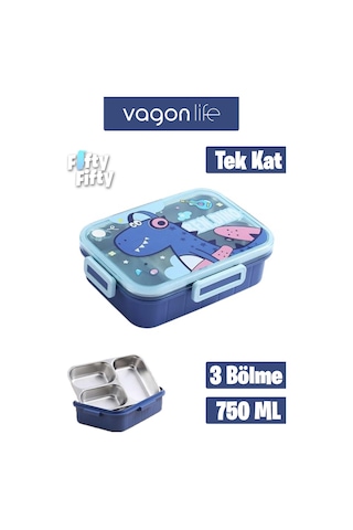 Vagonlife Lunch Box 750 Ml Sızdırmaz,karışmaz Üç Bölmeli Yeni Nesil Sefer Tası-fflbox50555 Lacivert