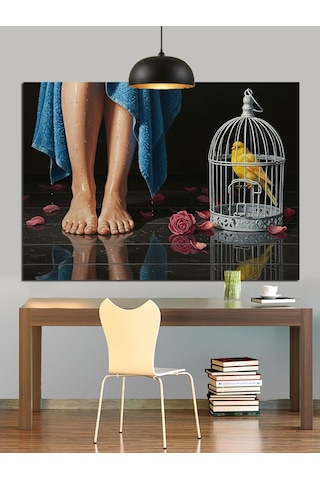 Kafeste Gül Ve Ayaklar Dekoratif Kanvas - Mdf Ahşap Tablo