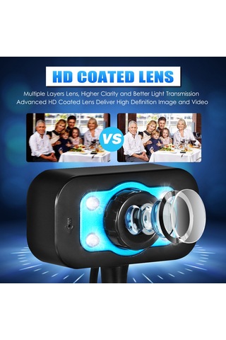 Skycity Usb Plug & Play 80mp Cmos Webcam İle Siyah, Gürültü Azaltıcı Mikrofon, Gece Görüşü, 360 Döner, Hd Video Konferans, Ders İçin Bilgisayar Kamerası