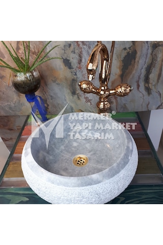 Gri Mermer Dışı Taramalı Bombeli Lavabo