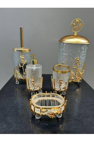 Çiçekli Şeffaf Yuvarlak Banyo Set Gold Çiçekli Şeffaf Yuvarlak Banyo Set Gold