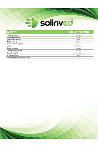 Solinved 25.6v 200ah Efes Seri Lityum Akü
